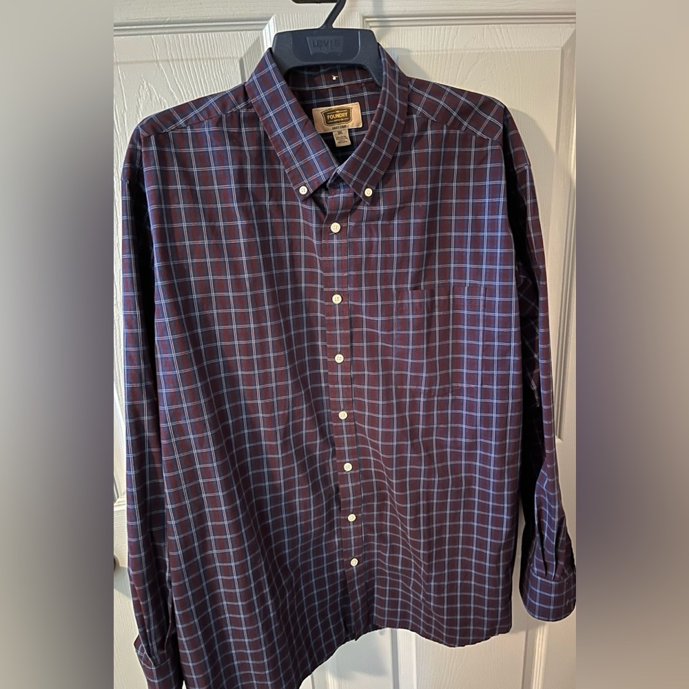 The Foundry Supply Co Men’s Button Up Size 2XL Shirt Blue/Burgundy